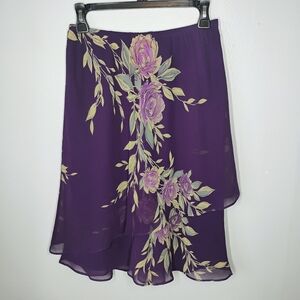 Coldwater Creek Y2K Tiered Skirt Womens 8 Purple Floral Asymmetric Festival